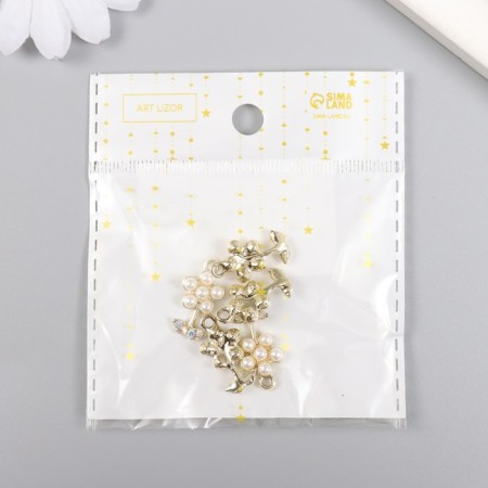 Decor for creativity metal, rhinestones "Pearl flower with leaves" gold 1.1x2 cm-3