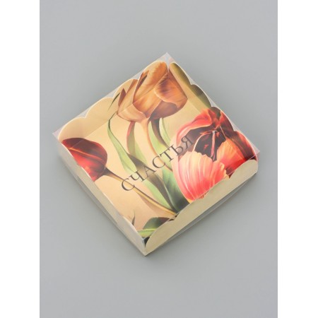Cookie box, confectionery packaging, "tulips", 9 x 9 x 3 cm-1