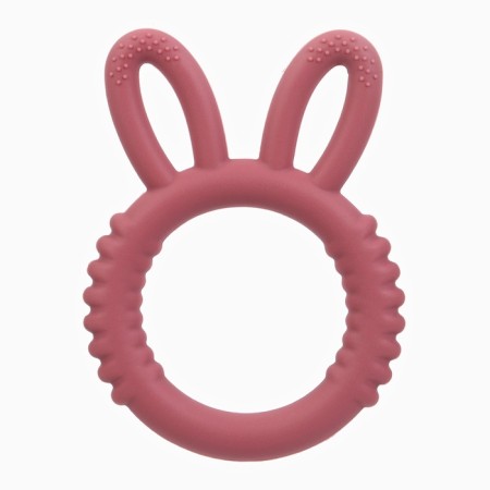 Silicone teether for teeth "Bunny", red color, crumb I-1