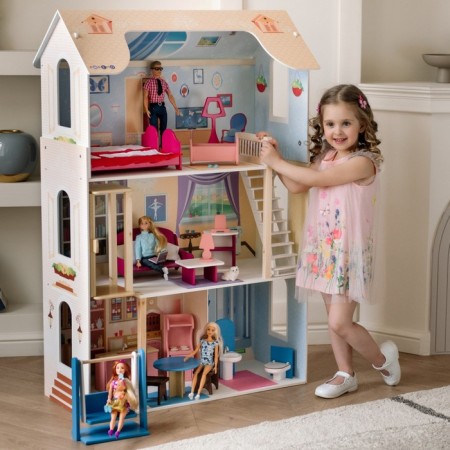 Puppet house "Grace" (16 items of furniture, staircase, elevator, swing)