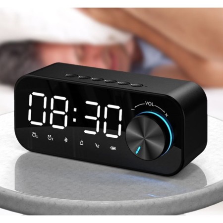 Clock - electronic desk alarm clock: column, Bluetooth, TF card, 14.2 x 6 cm, USB
