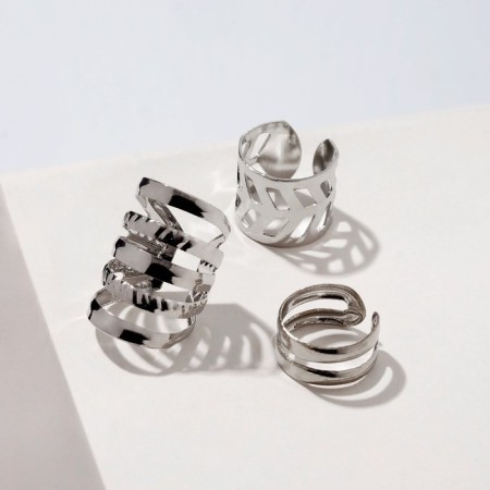 Earrings "Kaffa" set 3 pcs., Lines, color silver-1