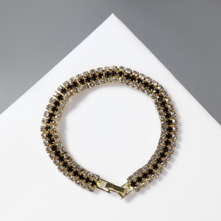 Bracelet with rhinestones "ice" elegance, lines, white-black color in gold, l = 18 cm-4