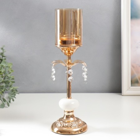 Summary Metal for 1 candle "Flower with crystals" gold, white 37x11x11 cm-2