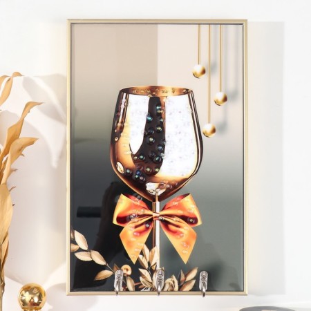 Klyuchnitsa Plastic, MDF 3 Hook "Festive glass" Rhinestones, gold 19.3x1.8x29 cm