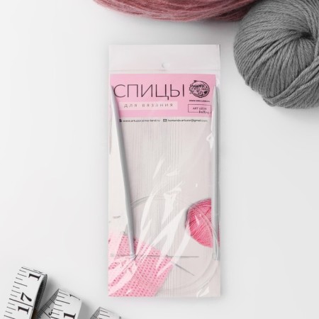 The knitting needles are circular, for knitting, with Teflon coating, with plastic fishing line, D = 5 mm, 14/80 cm-3