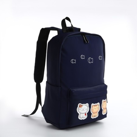 Youth backpack from textiles with a zipper, waterproof, 4 pockets, blue color-2
