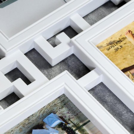 Photo frame plastic in 12 photos 10x15 cm "Labyrinth" White with a golden pattern 56.5x75.5 cm-2