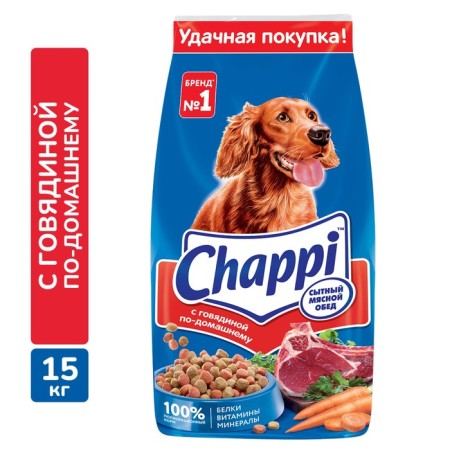 CHAPPI dry food for dogs, with beef at home, 15 kg