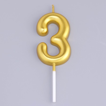 Candle in the Cake "European", number "3", 6 cm, gold-2