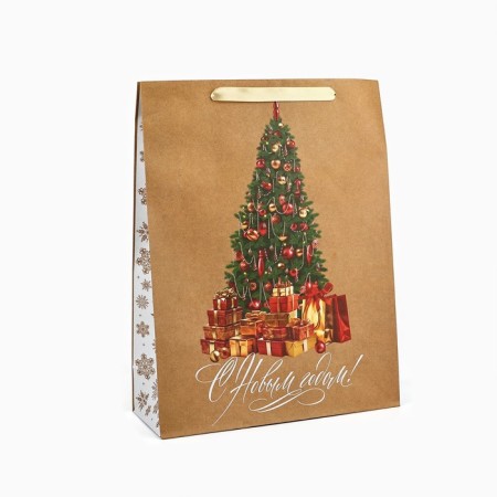 Package Gift New Year's craft vertical “Happy New Year”, Christmas tree, l 31 x 40 x 11.5 cm, new year-1
