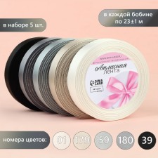 A set of satin ribbons, 5 pcs, size 1 tape: 20 mm × 23 ± 1 m, color gray spectrum