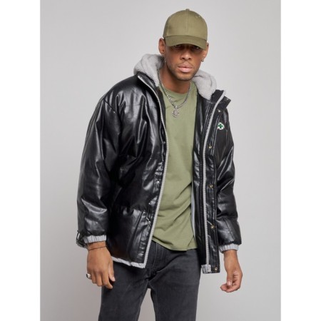 Eco -leather jacket men, size 54, black color-7