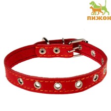 Collar leather single-layer dimensionless, 45 x 2 cm, Osh 18-39 cm, red