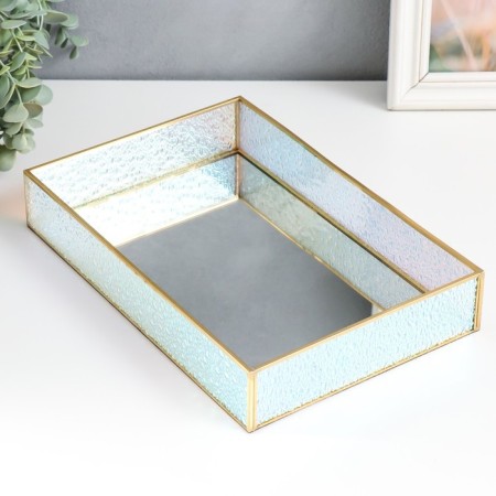 Standing interior glass with a mirror "Rectangle. Rainbow drops" 30x20x5 cm-2