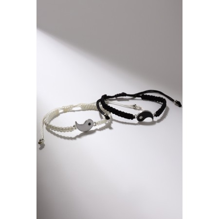 Bracelets "Demetrons" yin-yang, thick thread, black and white color-2
