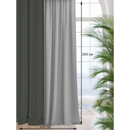 Set of curtains "Canvas", size 200x250 cm, 2 pcs, gray color, asphalt-3