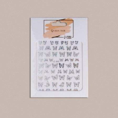Nail stickers "shining butterflies", metallized, holography, silver color-2