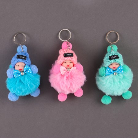 Soft toy "Doll" in a hat, on a key fob, 11 cm, color mix-8