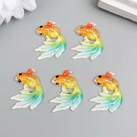 Decor for creativity Plastic "Fish Orange with a green-blue tail" with gold 2.5x3 cm-2