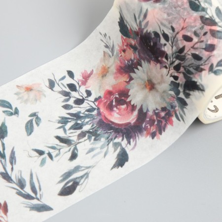 Adhesive tape paper "Pink flowers" width 5.4 cm winding 3 m 5.4x3.8x3.8 cm-2