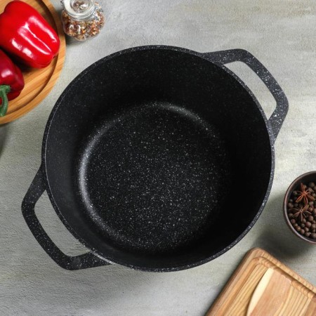 Pan, 6.5 l, glass cover, anti -stick coating, dark marble color-1