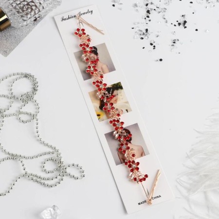 Suzanne hair accessory red flowers, 23 cm, gold-1
