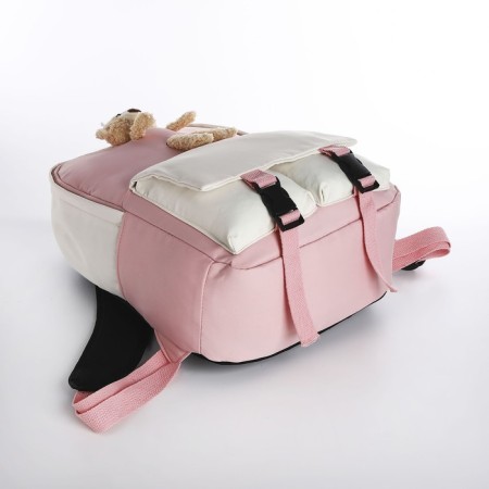 Youth backpack on lightning from textiles, 2 pockets, pink color-4