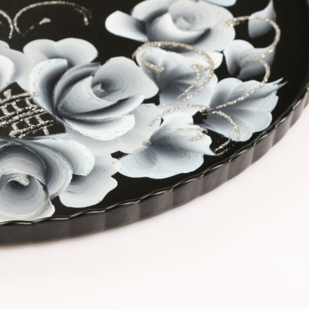 Tray "rose on black" art painting 28 cm-5