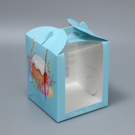 Box for small cake, confectionery packaging, Easter, 15 x 15 x 18 cm
