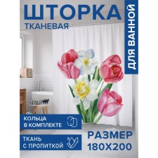 Фотоштора для ванной «Весенний букет», сатен, размер 180х200 см