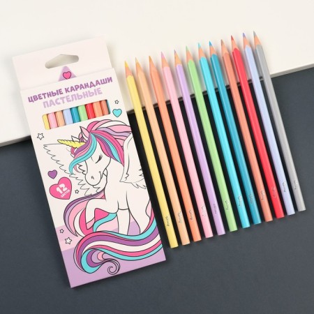 Colored pencils pastel, 12 colors, trihedral, Minnie Mouse and unicorn-4
