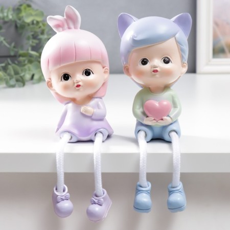 Polystone souvenir "Baby-cow/baby a tuker with long legs" set 2 pcs 19x6x7.5 cm