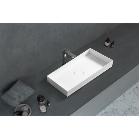 ABBER STEIN AS2622 sink, invoice, 800x380x100 mm, artificial stone, white-1