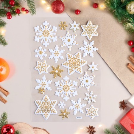 Stickers on the windows "New Year" stars, white background, 25x14
