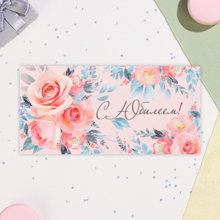 Money envelope "Happy Anniversary!" glitter, with flowers, 17x8 cm-1