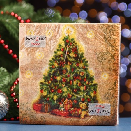 New Year's napkins Paper New Line Fresco "Christmas tree", 33x33 cm, 2 layers-3