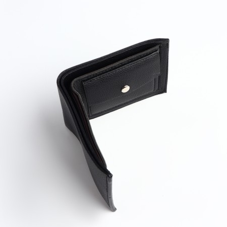 Male purse without fastening, department for cards, coins, black color-4