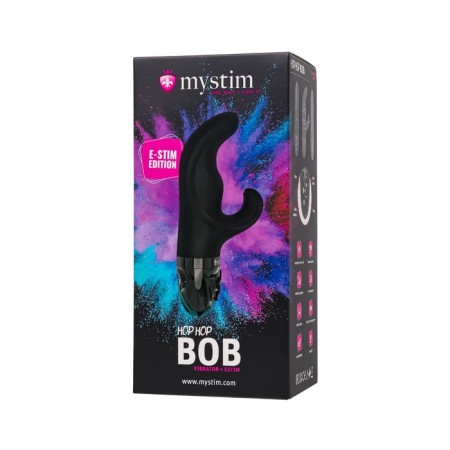 Vibrator Mystim Hop Hop Bob with electrical stimulation, 16.5 cm, silicone, black color-12