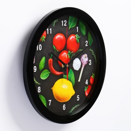 Wall watches, D-28 cm, kitchen "vegetables on a black background", silent-1