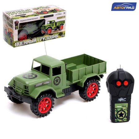 Radio -controlled “military” truck, works on batteries, green color