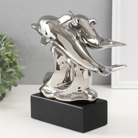Souvenir ceramics "Dolphins on the waves" silver 7.3x22x23 cm-2