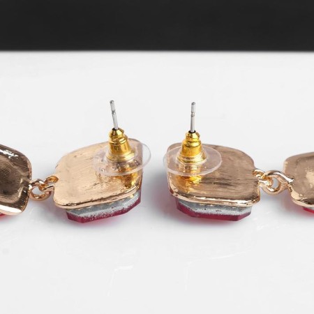 Hanging earrings with “fluid” rhinestones, white-red color in gold, 8.5 cm-2