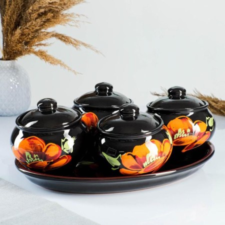 Set of pots "Gift" 4x0.5l / 34.5x24.5cm, Mac on black