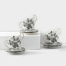 Service Porcelain Tea Black Rose, 12 items: 6 mugs 220 ml, 6 saucer d = 15 cm, white color