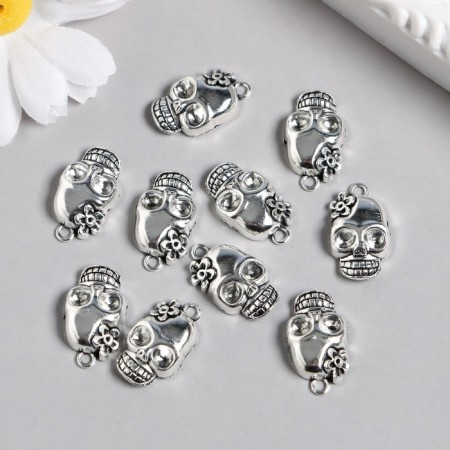 Decor for creativity Metal "Skull with Flower" silver 2.1x1.2x0.4 cm-1