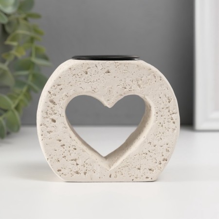 Gypsum candlestick, 1 candle "heart in stone" d = 3.8 cm 5x9.6x8.5 cm-1
