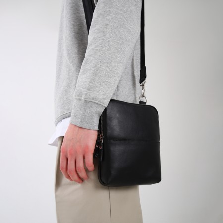 Male bag, textura over the shoulder, genuine leather, black color-6