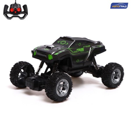Radio -controlled jeep Monster, 1:18, light and sound effects, works on the battery, green color