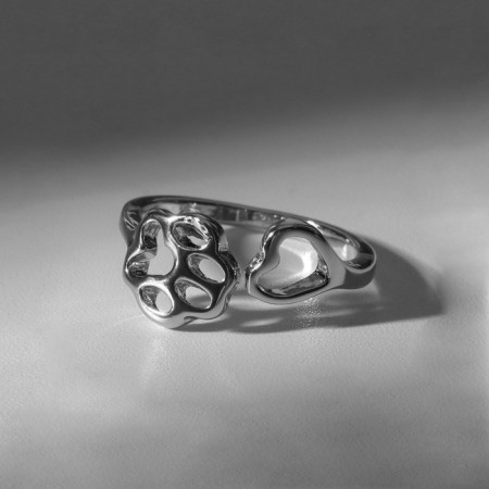 Ring "Paw" with the heart, the color is silver, dimensionless-1